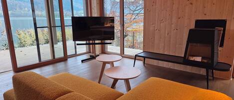 Luxury Condo, Lake View, Ground Floor | Living area | Fireplace