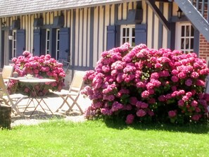 Outdoor dining - “Romantic Suite” Guest Room with Shared Terrace, Garden, and Wi-Fi (Honfleur)