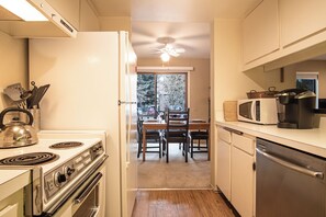 Condo, Multiple Beds, Patio, Mountain View (Sun Valley Condo 145) | Private kitchen | Dining tables - Sv145 - Walk to Lifts & Town - Hot Tub & Pool (Ketchum)