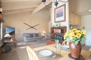 Condo, Multiple Beds, Patio, Mountain View (Sun Valley Condo 132) | Living area | 42-inch flat-screen TV with digital channels - Sv132 - Walk to Lifts & Town - Hot Tub & Pool (Ketchum)
