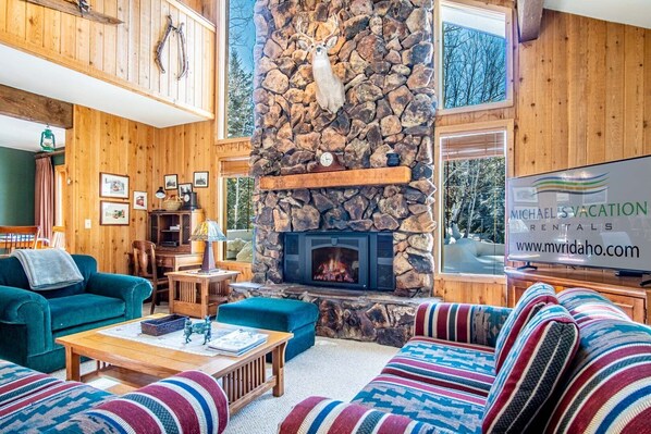 House, Multiple Beds, Patio, Mountain View (104 Juniper-Elkhorn) | Living area | 42-inch flat-screen TV with digital channels - #104 Private Hot Tub, 2 car Garage, Abundant Parking, Elkhorn Amenities (Sun Valley)