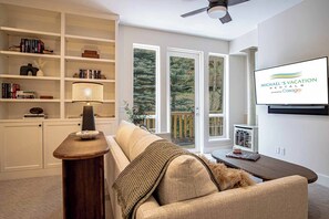Condo, Multiple Beds, Patio, Mountain View (Snow Star Serenade) | Living area - Snow Star Serenade - Hot Tub + Gym + Walk to Downtown & ski Lifts! (Ketchum)