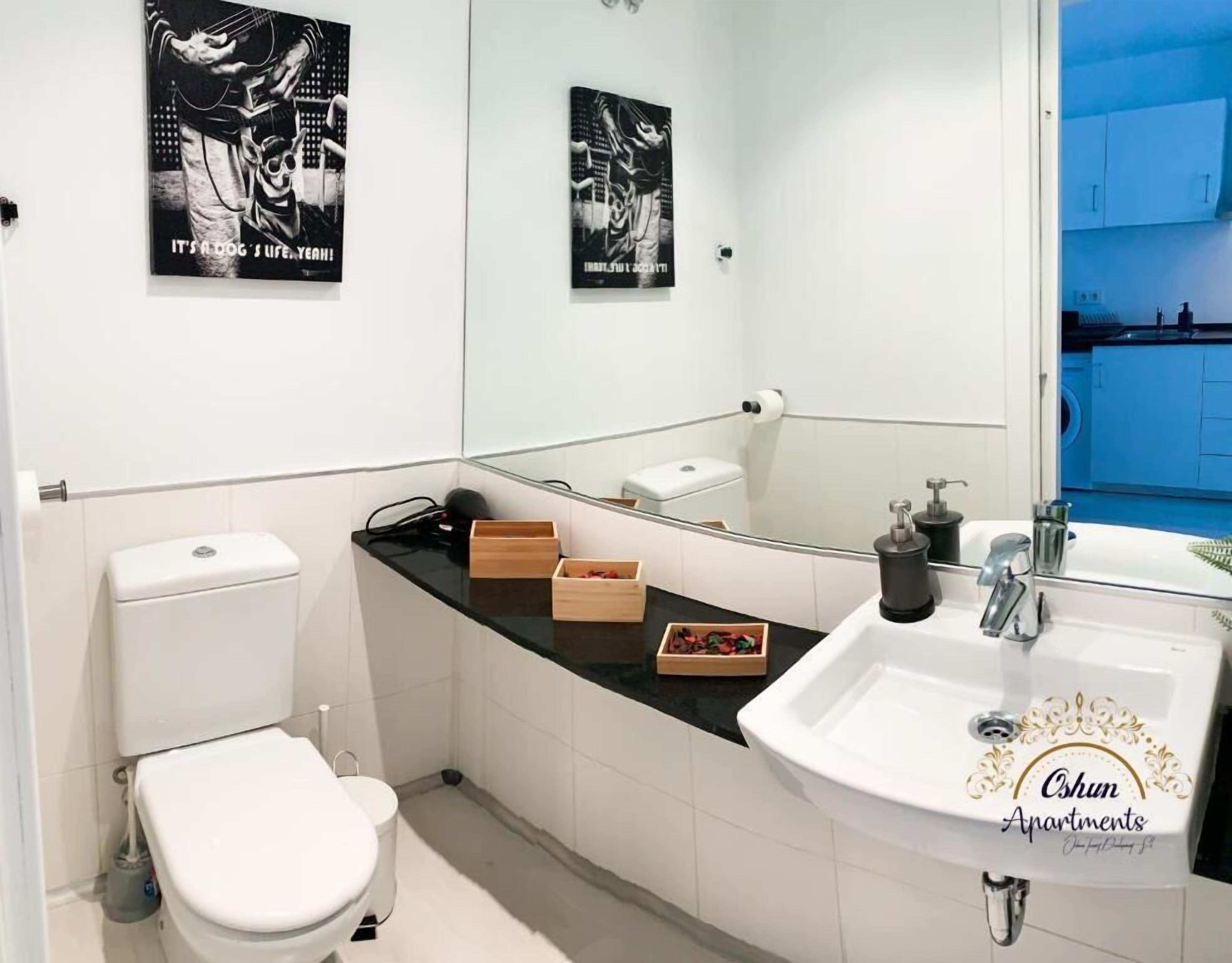 Apartamento estándar | Baño | Ducha, secador de pelo, toallas y jabón