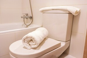 Dusche, Haartrockner, Handtücher, Shampoo