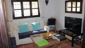 Televisio, takka, DVD-soitin, stereot