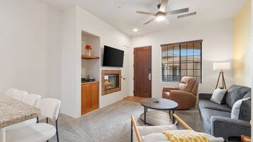 TV, fireplace, offices