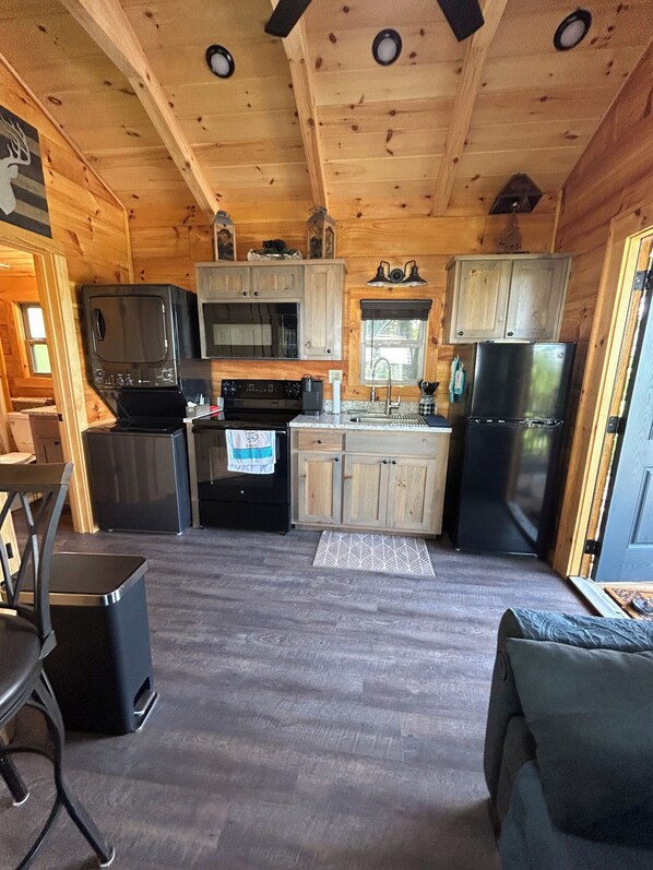 Microwave, oven, stovetop - Tiny cabin with river and mountain views in Newport TN. (Newport)