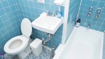 Hair dryer, soap, toilet paper