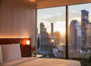 Quarto, 1 cama King, vista para o parque | Frigobar (abastecido com alguns itens grátis), cofres nos quartos