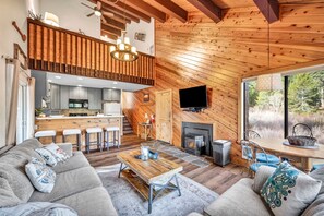 Fernseher, Kamin, Bücher