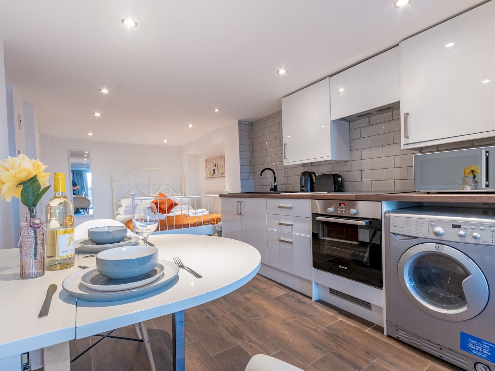 Fridge, microwave, oven, toaster