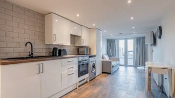 Fridge, microwave, oven, toaster