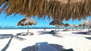 On the beach, white sand