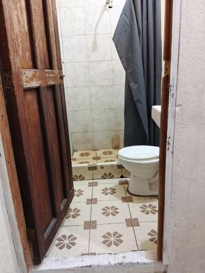 Regadera, toallas, jabón, shampoo