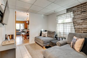 TV, fireplace, video games, foosball - Game Room, Hot Tub & Fire Pit: Pocono Lake Escape! (Pocono Lake)