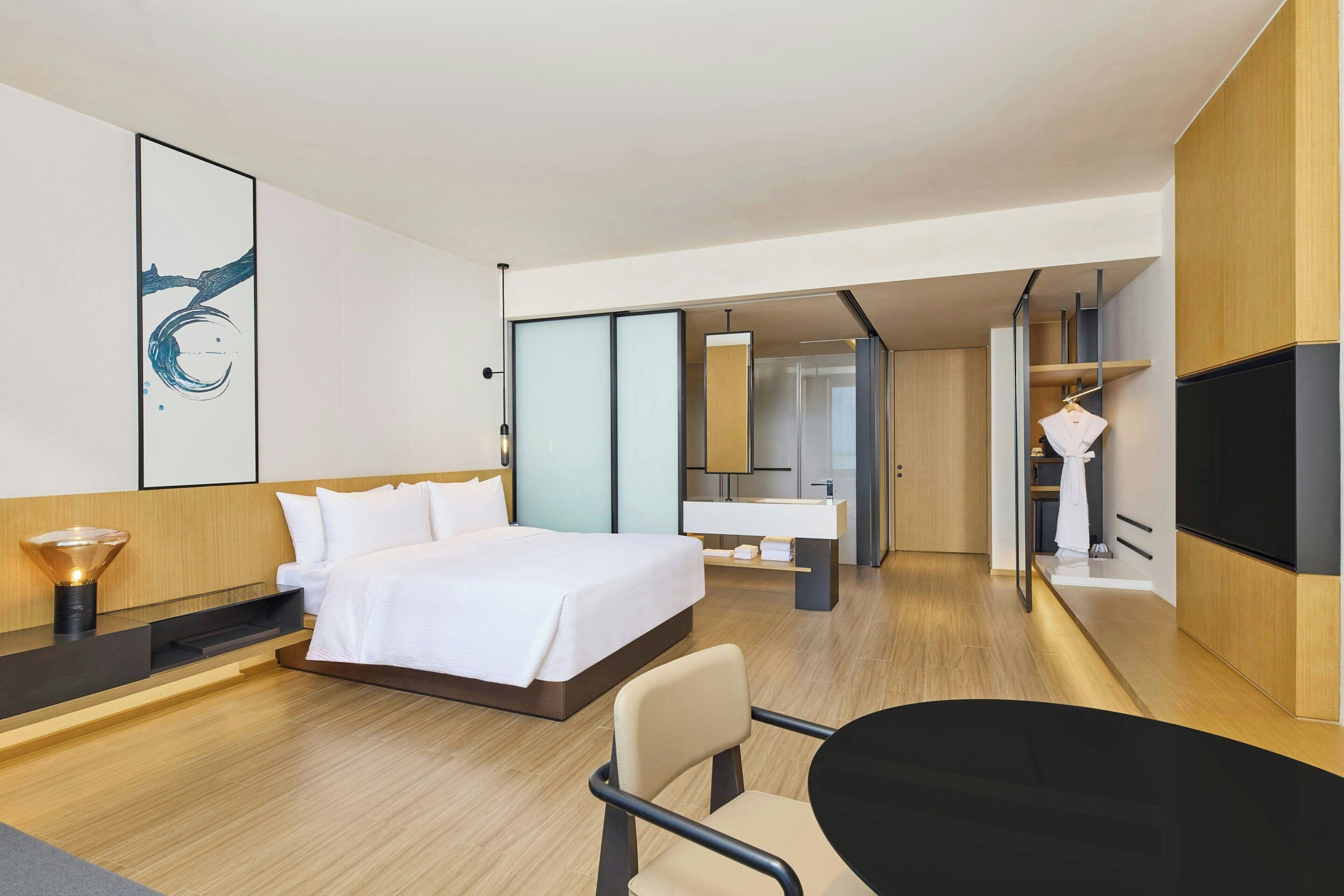 Premium bedding, down duvets, blackout curtains, soundproofing