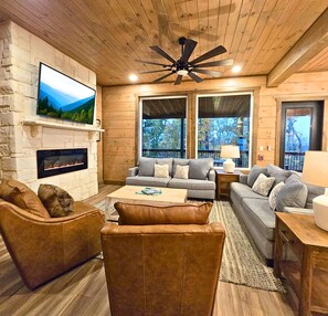 Televisie, een open haard en videospelletjes