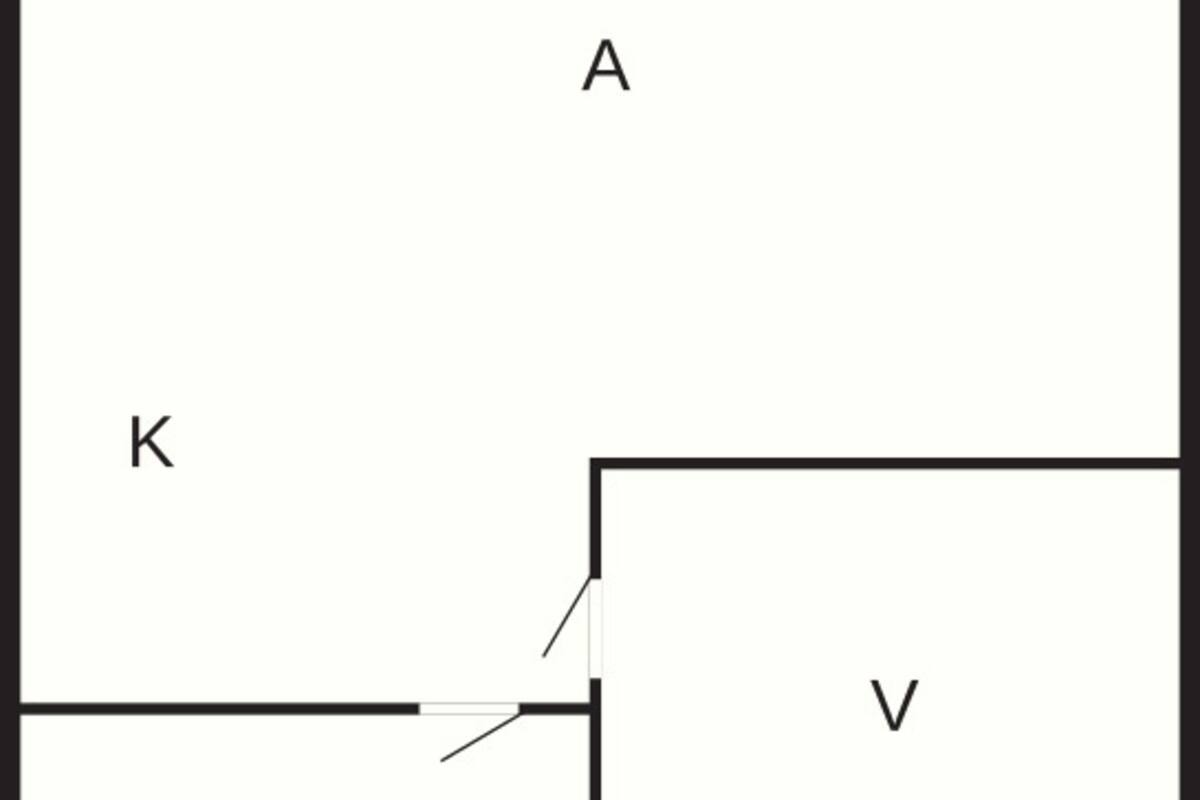 Planta de um quarto com seções identificadas pelas letras V, A, K e B.