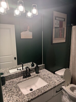 Regadera, secadora de cabello, toallas, jabón 