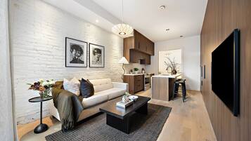 Departamento de lujo | Área de sala de estar | Smart TV de 55 pulgadas con canales digitales