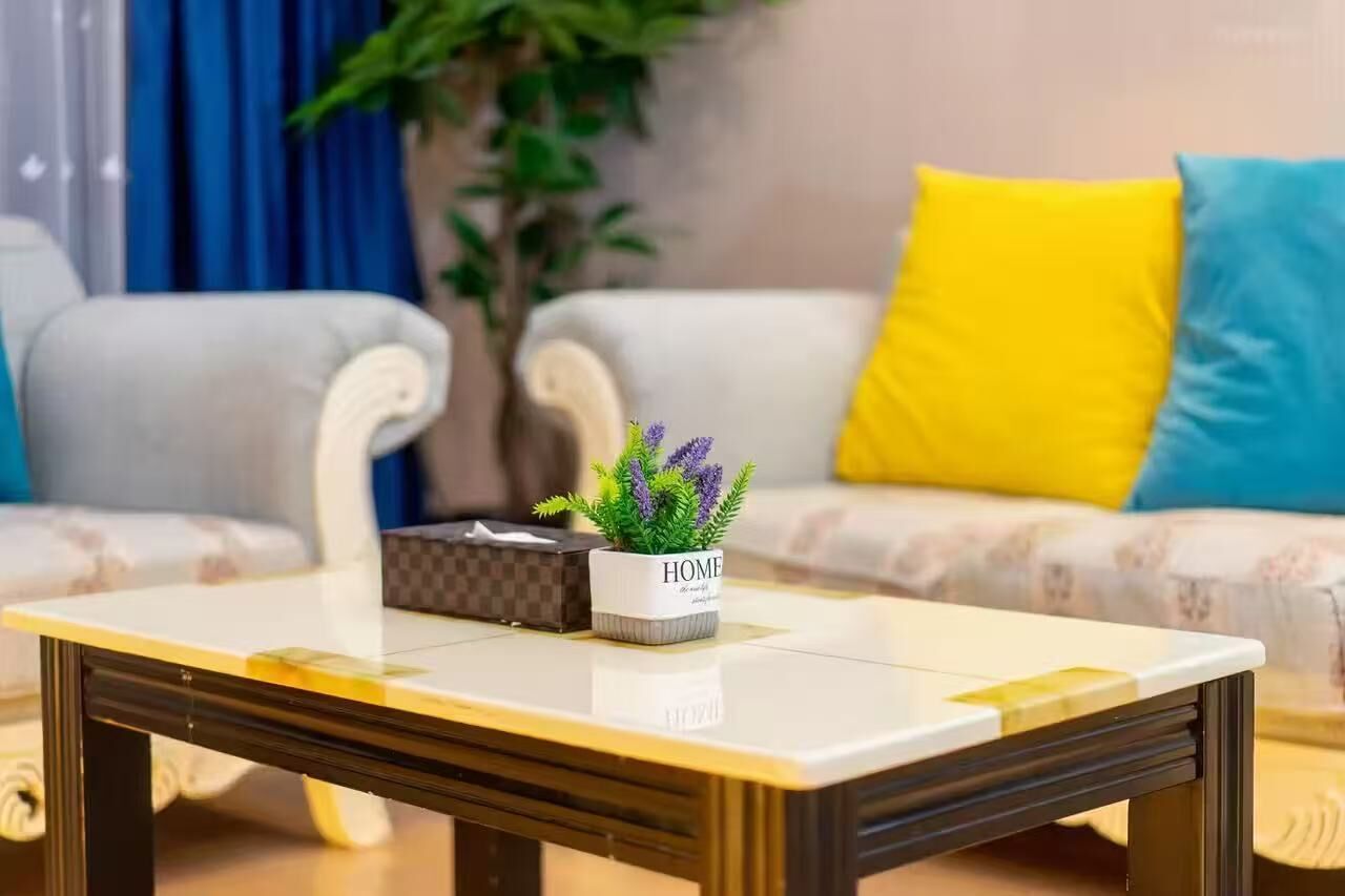 Desk, laptop workspace, blackout curtains, soundproofing