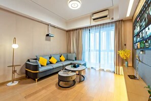 Desk, laptop workspace, blackout curtains, soundproofing