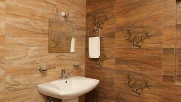 Hair dryer, bidet, towels, soap