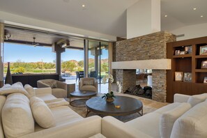 Interior - Pool, Fireplace & Mountain Views at The Reserve | The Giraffe View House (Palm Desert)