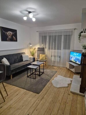 Una televisión, una chimenea