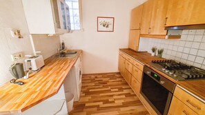 Basic Apartment | Private kitchen | Fridge, microwave, oven, stovetop