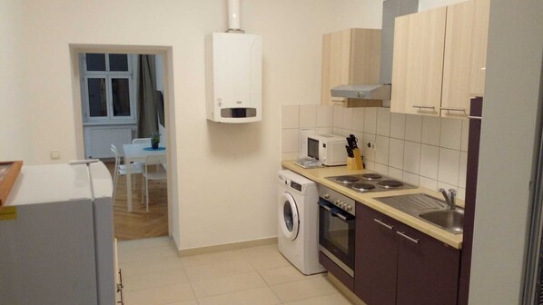 Basic Apartment | Private kitchen | Fridge, microwave, oven, stovetop