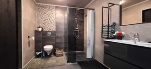 Secador de cabelo, toalhas de banho, papel higiênico 