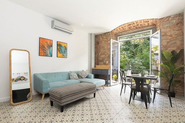 Living room with open balcony