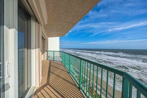 A balcony with a view of the ocean. - 701 Twin Towers in Daytona Beach Shores, FL (Daytona Beach Shores)