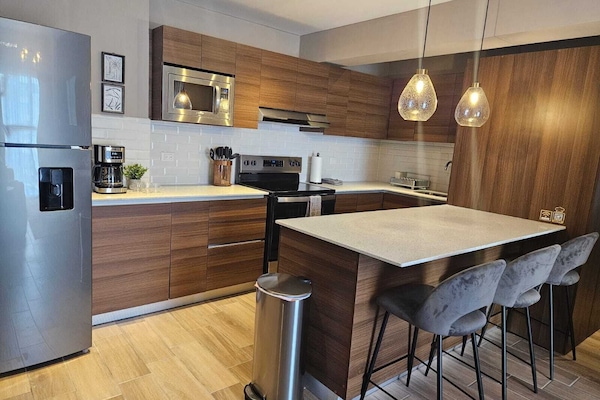 Basic Apartment, 2 Bedrooms, Balcony, City View | Private kitchen | Full-sized fridge, microwave, oven, stovetop