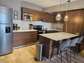 Basic Apartment, 2 Bedrooms, Balcony, City View | Private kitchen | Full-size fridge, microwave, oven, stovetop