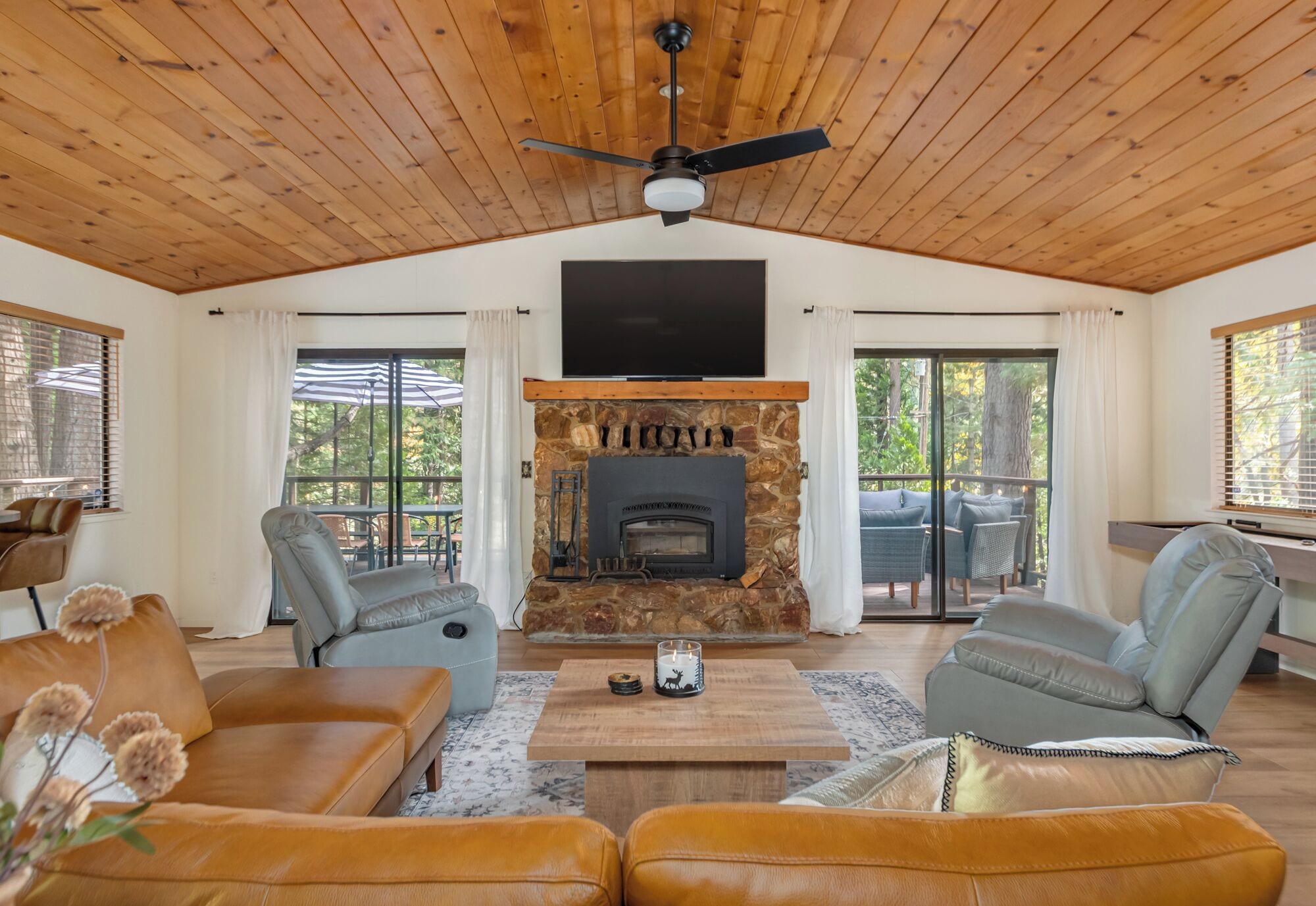 TV, fireplace, foosball