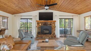 TV, fireplace, foosball