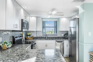 Microwave, oven, stovetop, dishwasher - Oceanfront Corner Condo with Sunrise and Sunset Views in Vero Beach, Florida (Vero Beach)