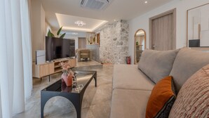 Villa | Living room - Casa Karinea, Stunning Villa Nestled in Karines (Agios Vasileios)