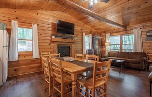 TV, fireplace - Table Rock Lake Cabin - Sassafras #14 with Lake Access, Hot Tub, Outdoor Pool (Shell Knob)