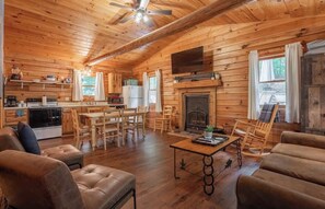 TV, fireplace - Table Rock Lake Cabin - Sassafras #14 with Lake Access, Hot Tub, Outdoor Pool (Shell Knob)