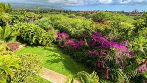 A lush garden with various plants and a pathway. - Oceanview Retreat Walk to Beach & Restaurants (Kihei)