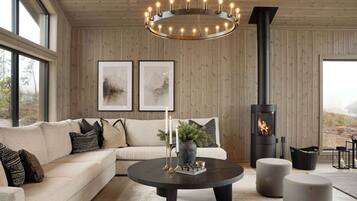 TV, lareira, escritórios