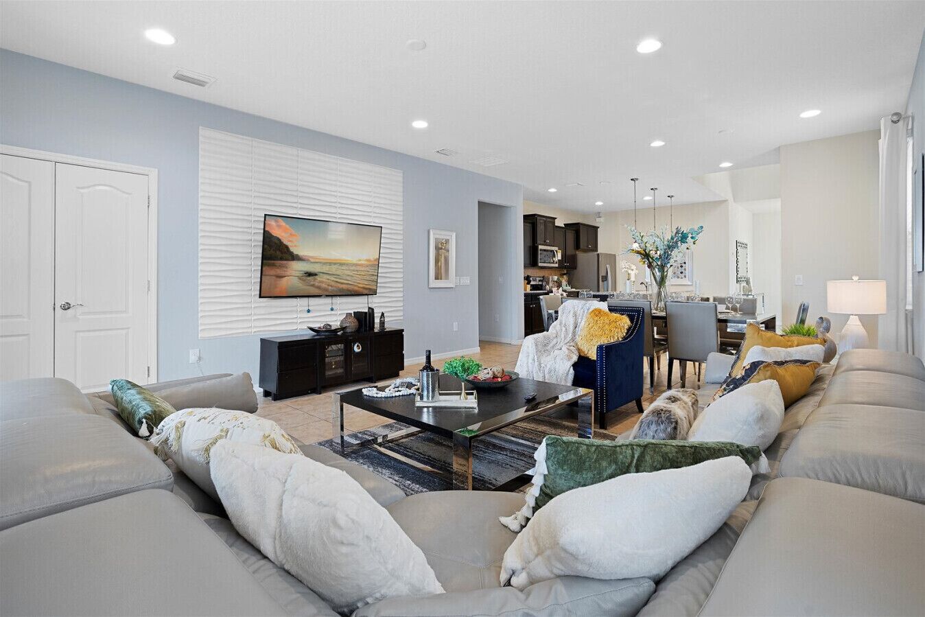 TV, fireplace, table football