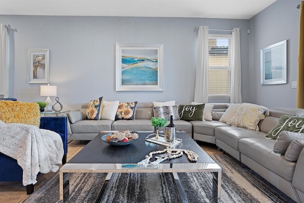 TV, fireplace, foosball