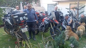 A group of people and dogs in a backyard with several motorcycles and a car. - hotel florez boutique (Arequipa)