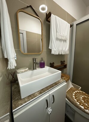 Ducha, toallas, jabón, shampoo