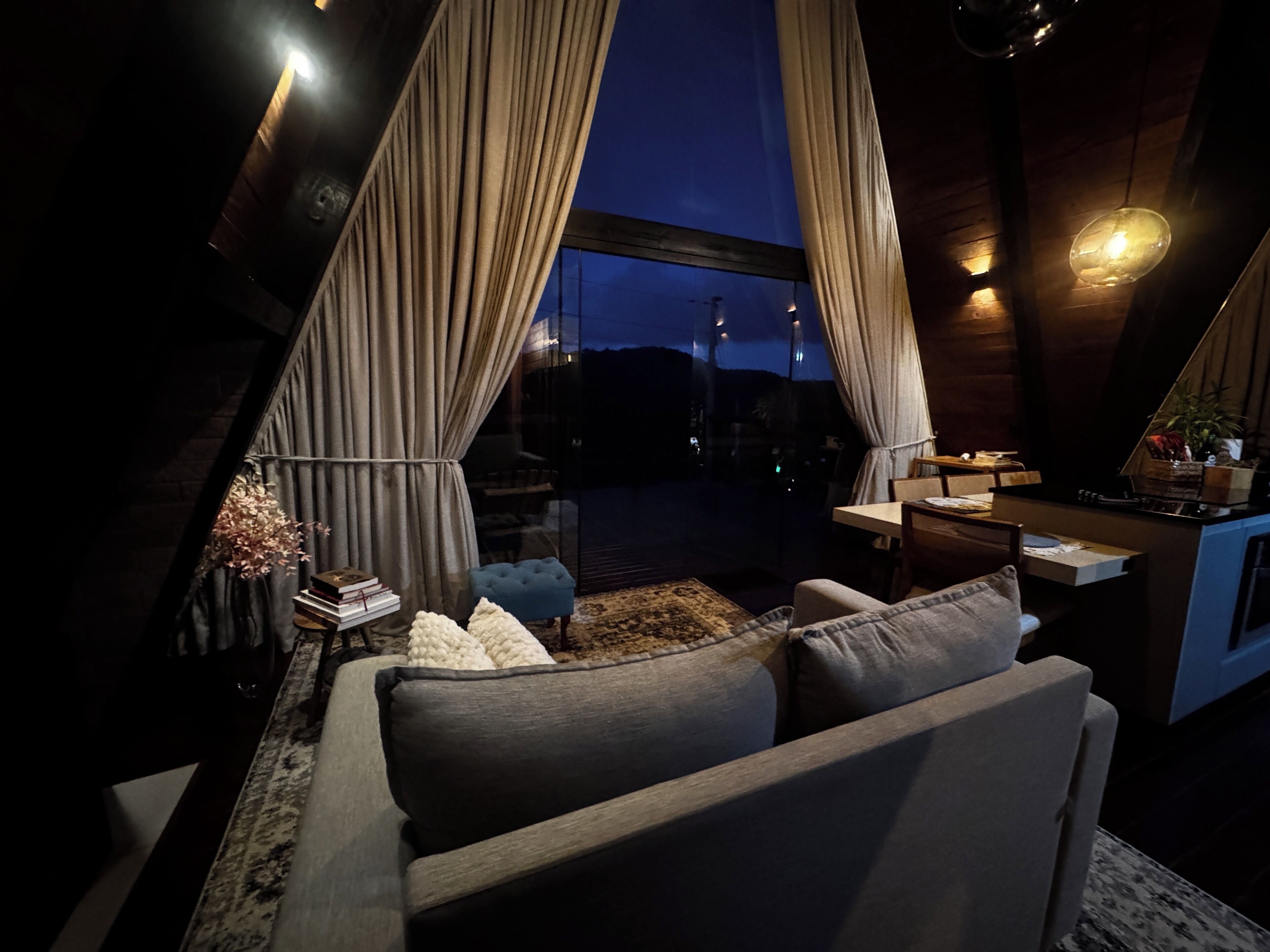 Smart TV, lareira, livros