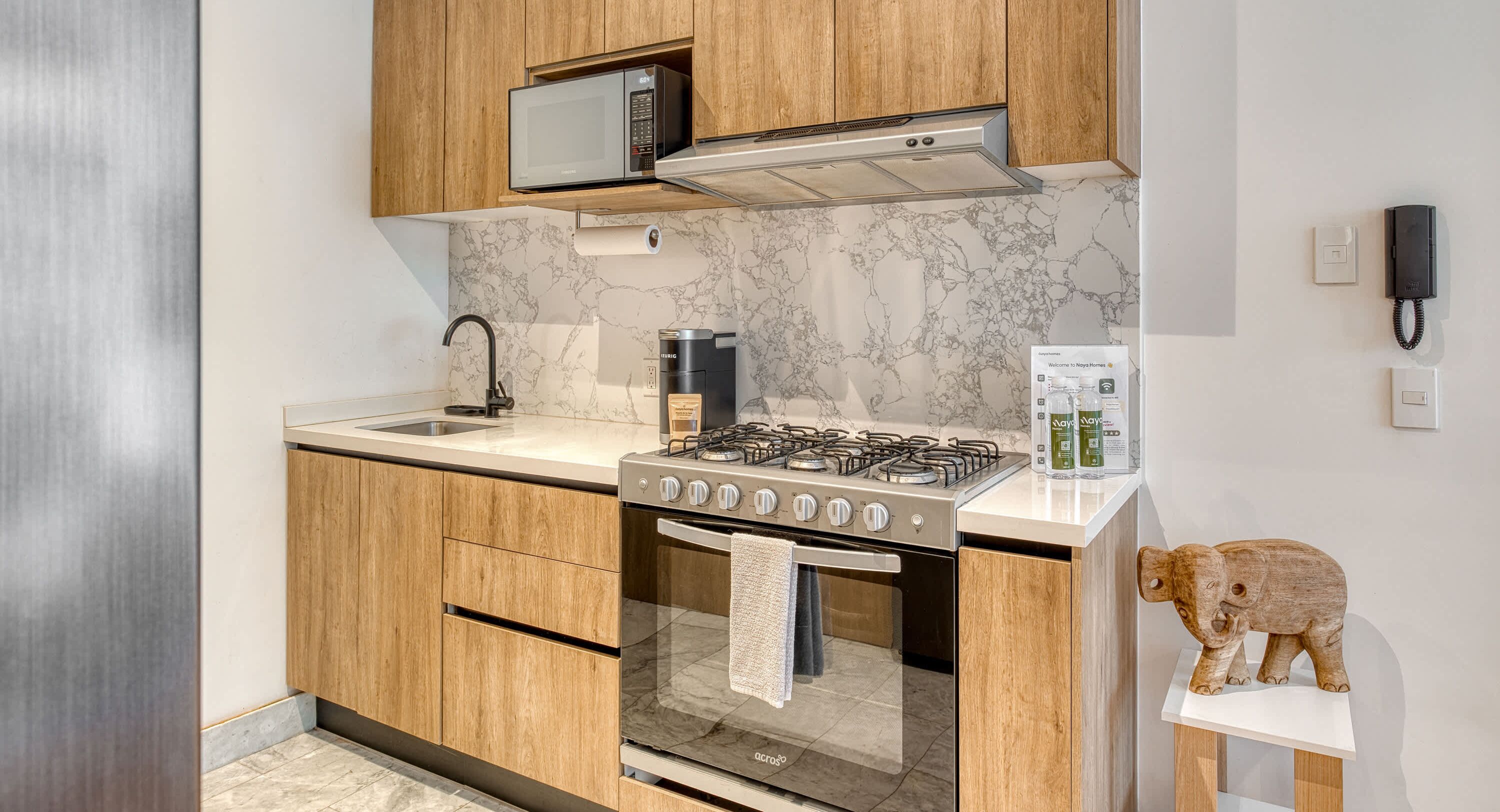 Departamento, varias camas, cocina, vista a la ciudad (Unico Roma Torre Maple 302) | Cocina privada | Tetera eléctrica 